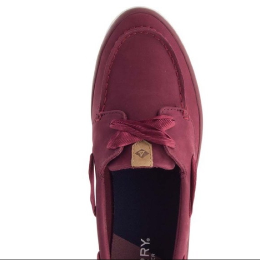 SPERRY 7.5 Genuine Leather Non Marking Slip-on Wine Sailor Ribbon Boat Shoes NIB - Picture 3 of 6